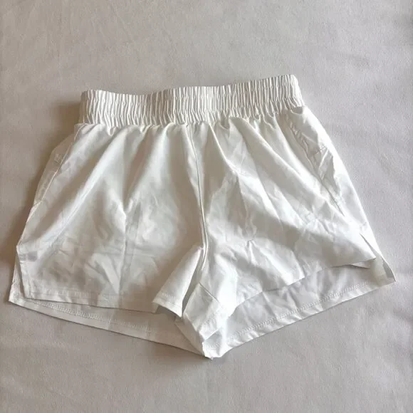 White Athletic Training Shorts with built-in spandex shorts, Size Small, White - Picture 1 of 5